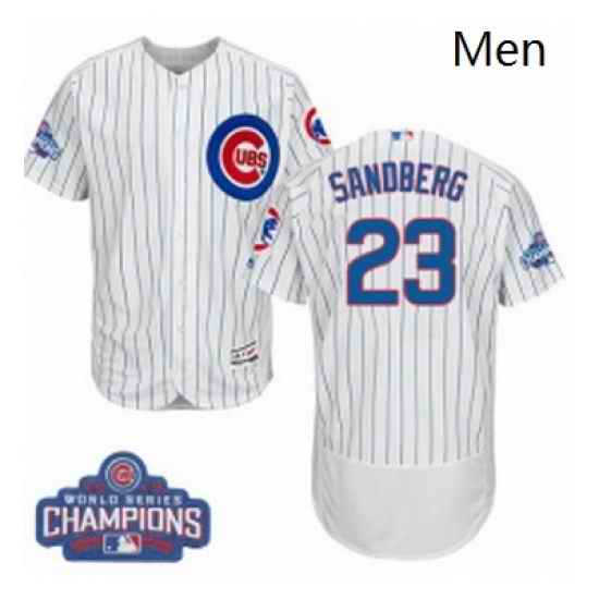 Mens Majestic Chicago Cubs 23 Ryne Sandberg White 2016 World Series Champions Flexbase Authentic Collection MLB Jersey